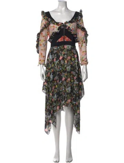 Pre-owned Preen By Thornton Bregazzi Floral Print Midi Length Dress In Black