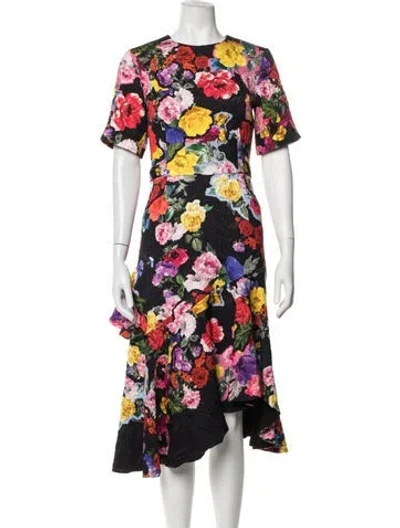 Pre-owned Preen By Thornton Bregazzi Floral Print Midi Length Dress In Black