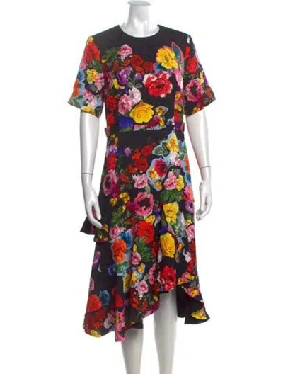 Pre-owned Preen By Thornton Bregazzi Floral Print Midi Length Dress In Black