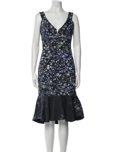 Pre-owned Preen By Thornton Bregazzi Floral Print Midi Length Dress In Blue