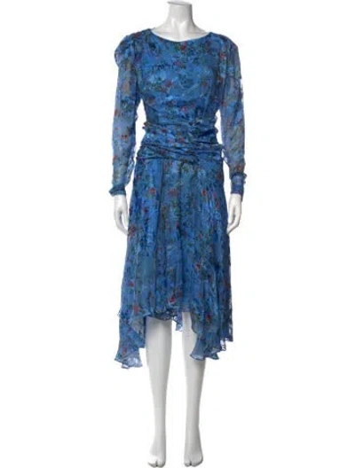 Pre-owned Preen By Thornton Bregazzi Floral Print Midi Length Dress In Blue