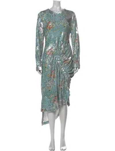 Pre-owned Preen By Thornton Bregazzi Floral Print Midi Length Dress In Green