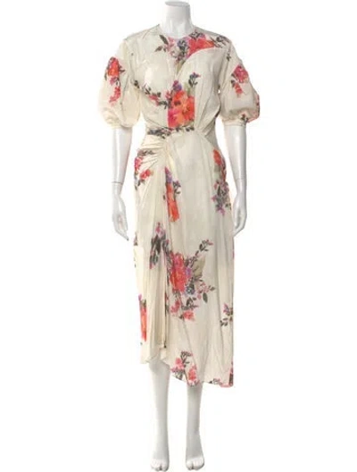 Pre-owned Preen By Thornton Bregazzi Floral Print Midi Length Dress In Neutral