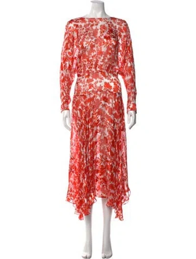 Pre-owned Preen By Thornton Bregazzi Floral Print Midi Length Dress In Orange