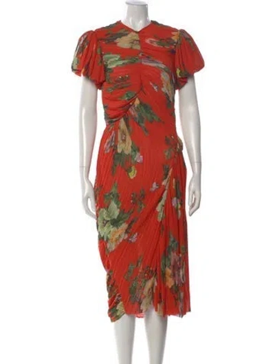 Pre-owned Preen By Thornton Bregazzi Floral Print Midi Length Dress In Orange