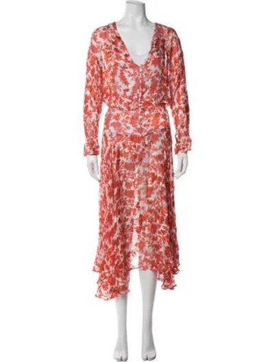 Pre-owned Preen By Thornton Bregazzi Floral Print Midi Length Dress In Orange