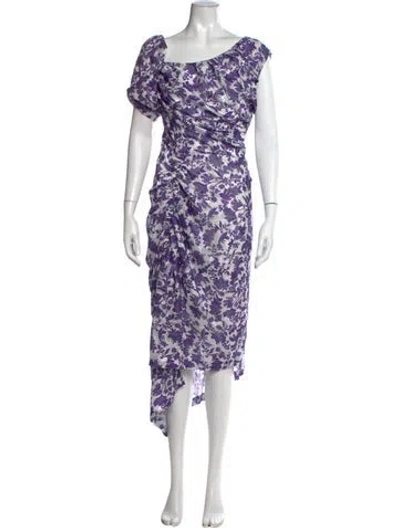 Pre-owned Preen By Thornton Bregazzi Floral Print Midi Length Dress In Purple