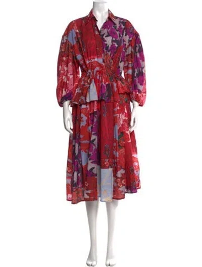 Pre-owned Preen By Thornton Bregazzi Floral Print Midi Length Dress In Red