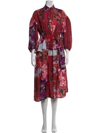 Pre-owned Preen By Thornton Bregazzi Floral Print Midi Length Dress In Red