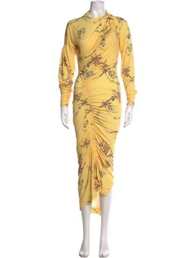 Pre-owned Preen By Thornton Bregazzi Floral Print Midi Length Dress In Yellow