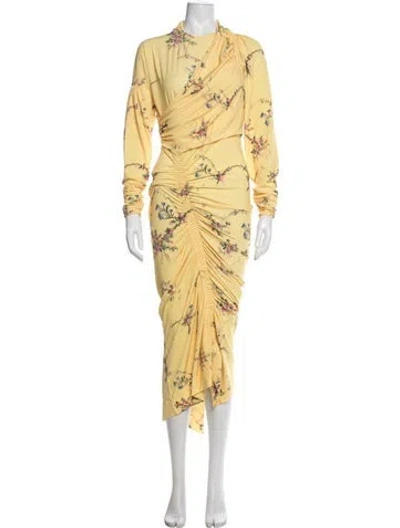 Pre-owned Preen By Thornton Bregazzi Floral Print Midi Length Dress In Yellow