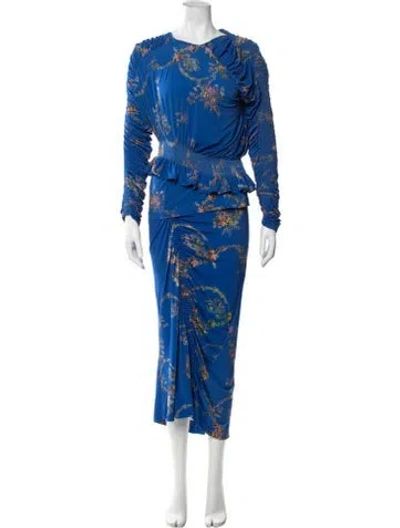 Pre-owned Preen By Thornton Bregazzi Floral Print Ruffle Embellishment Skirt Set In Blue