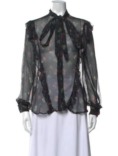 Pre-owned Preen By Thornton Bregazzi Floral Print Tie Neck Blouse In Multicolor
