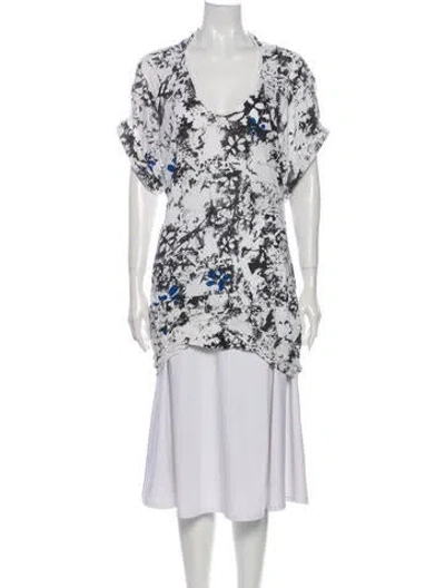 Pre-owned Preen By Thornton Bregazzi Floral Print V-neck Tunic In White