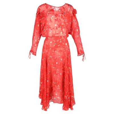 Pre-owned Preen By Thornton Bregazzi Floral-printed Midi Dress In Red Viscose In Pink