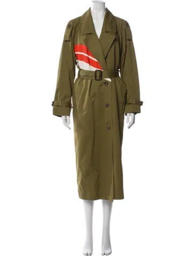 Pre-owned Preen By Thornton Bregazzi Graphic Print Trench Coat In Green