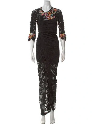 Pre-owned Preen By Thornton Bregazzi Lace Pattern Long Dress In Black