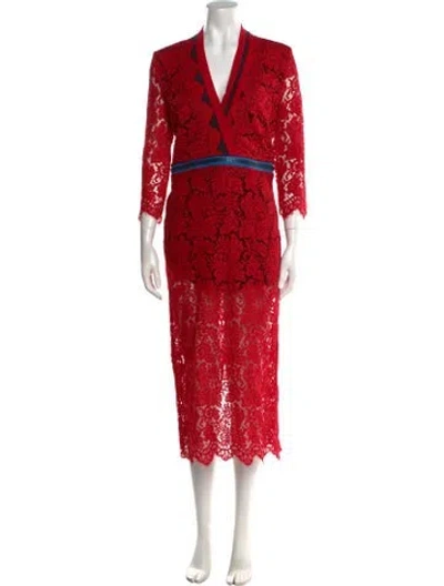 Pre-owned Preen By Thornton Bregazzi Lace Pattern Long Dress In Red