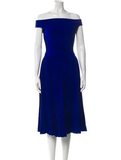 Pre-owned Preen By Thornton Bregazzi Off-the-shoulder Knee-length Dress In Blue