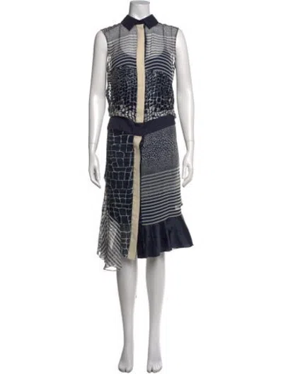 Pre-owned Preen By Thornton Bregazzi Patterned Midi Length Dress In Blue