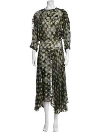 Pre-owned Preen By Thornton Bregazzi Plaid Print Long Dress In Green