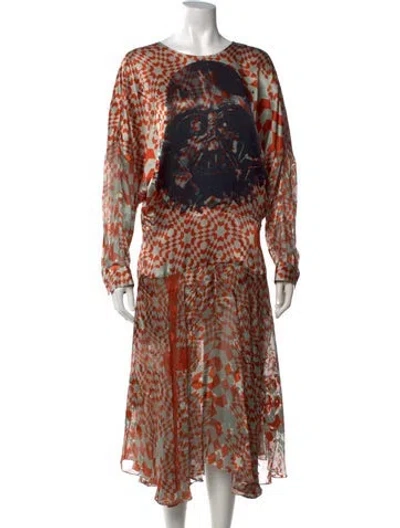 Pre-owned Preen By Thornton Bregazzi Printed Long Dress W/ Tags In Orange