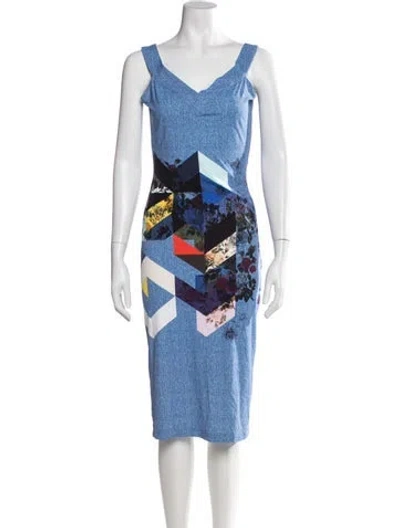 Pre-owned Preen By Thornton Bregazzi Printed Midi Length Dress In Blue