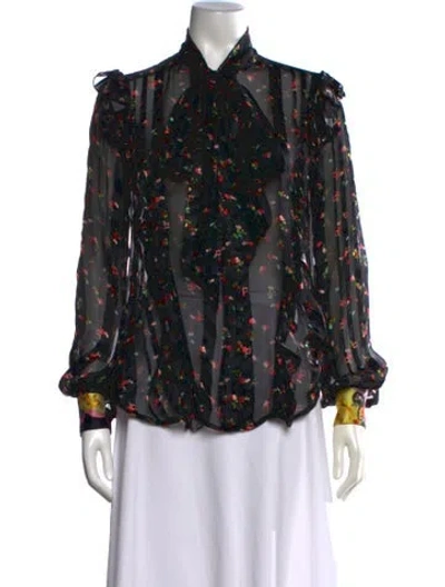 Pre-owned Preen By Thornton Bregazzi Silk Floral Print Blouse In Black