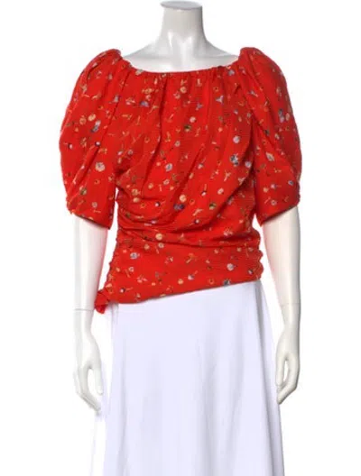 Pre-owned Preen By Thornton Bregazzi Silk Floral Print Top In Orange