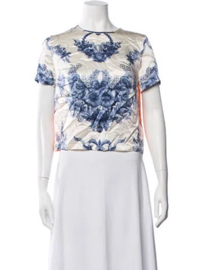 Pre-owned Preen By Thornton Bregazzi Silk Floral Print Top In White