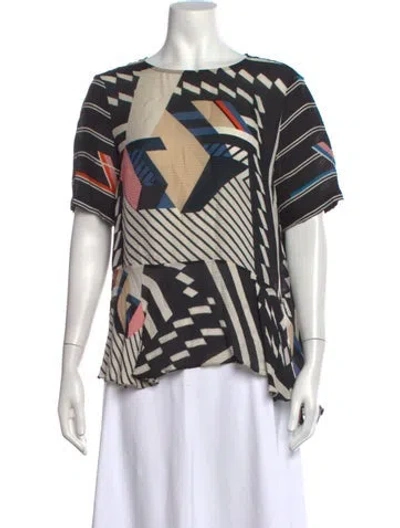 Pre-owned Preen By Thornton Bregazzi Silk Graphic Print Top In Grey