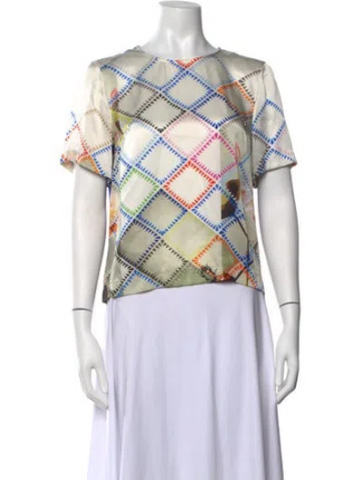 Pre-owned Preen By Thornton Bregazzi Silk Graphic Print Top In Neutrals