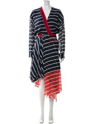 Pre-owned Preen By Thornton Bregazzi Silk Long Dress In Blue/red/white