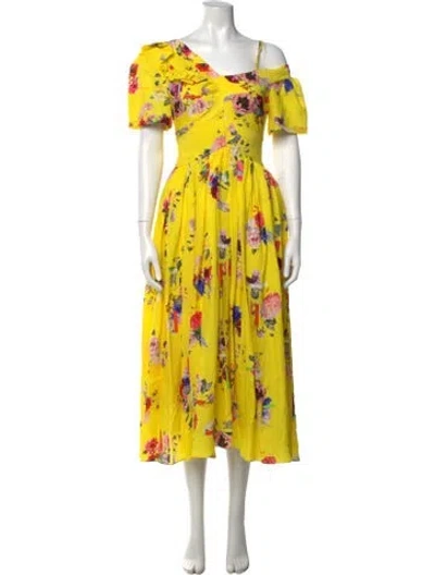 Pre-owned Preen By Thornton Bregazzi Silk Midi Length Dress W/ Tags In Yellow