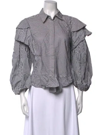 Pre-owned Preen By Thornton Bregazzi Silk Striped Blouse In White