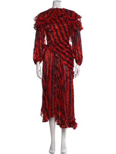 Pre-owned Preen By Thornton Bregazzi Striped Midi Length Dress In Black