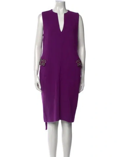 Pre-owned Preen By Thornton Bregazzi Virgin Wool Midi Length Dress In Purple