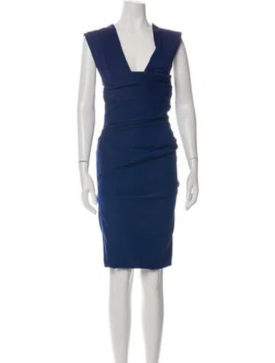 Pre-owned Preen By Thornton Bregazzi V-neck Knee-length Dress In Blue