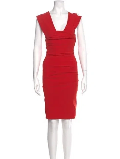 Pre-owned Preen By Thornton Bregazzi V-neck Knee-length Dress In Red