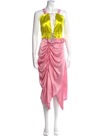 Pre-owned Preen By Thornton Bregazzi V-neck Long Dress In Pink