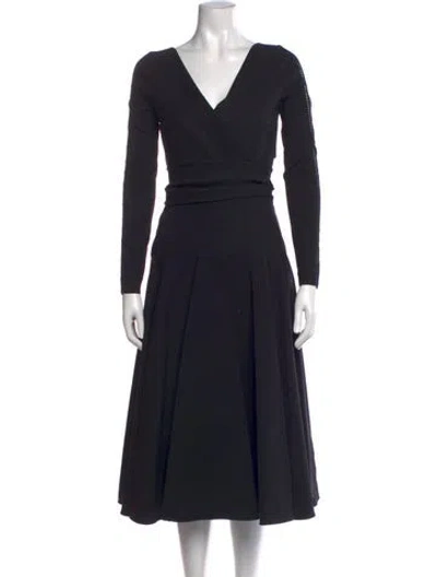 Pre-owned Preen By Thornton Bregazzi V-neck Midi Length Dress In Black