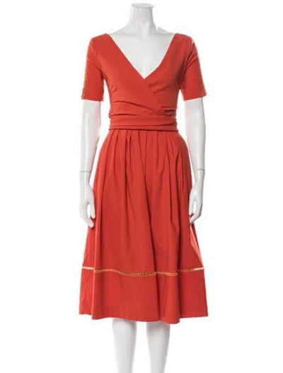 Pre-owned Preen By Thornton Bregazzi V-neck Midi Length Dress In Orange