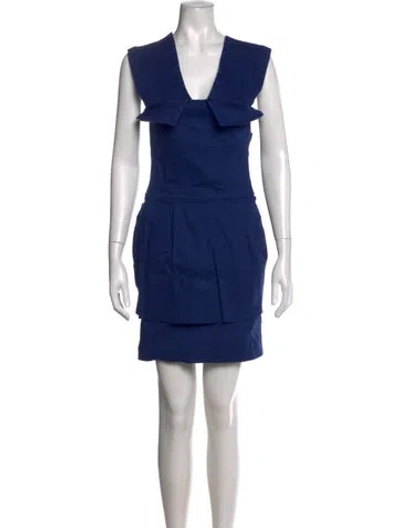 Pre-owned Preen By Thornton Bregazzi V-neck Mini Dress In Blue