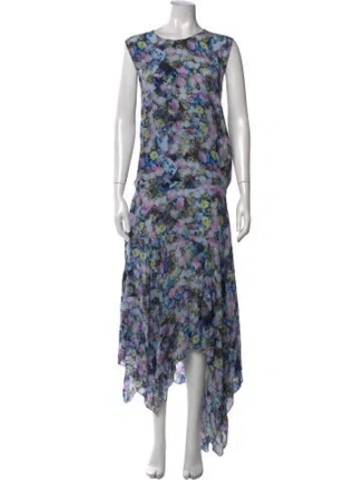 Pre-owned Preen Line Floral Print Long Dress In Blue