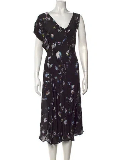 Pre-owned Preen Line Floral Print Midi Length Dress In Black