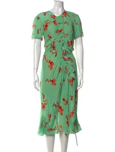 Pre-owned Preen Line Floral Print Midi Length Dress In Green