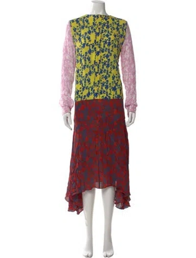 Pre-owned Preen Line Floral Print Midi Length Dress In Yellow