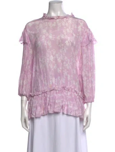 Pre-owned Preen Line Floral Print Mock Neck Blouse In Purple