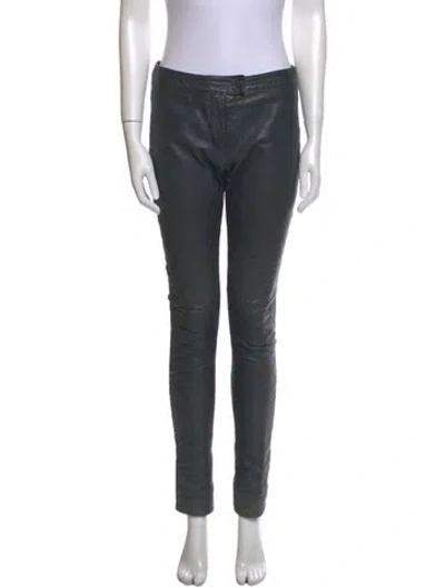 Pre-owned Preen Line Leather Skinny Leg Pants In Gray