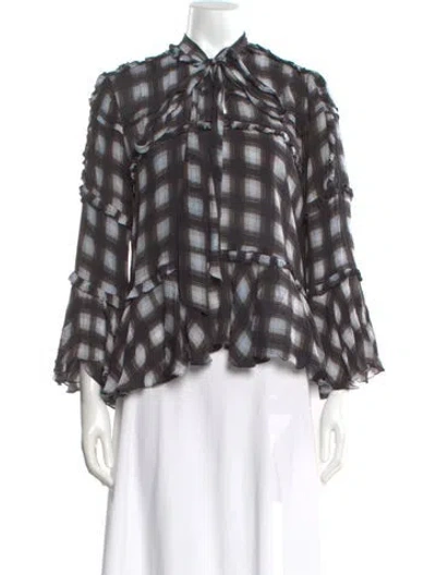 Pre-owned Preen Line Plaid Print Tie Neck Blouse In Black